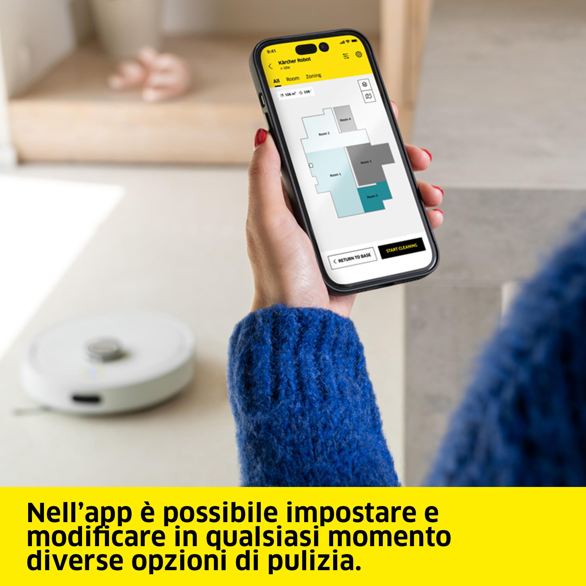 KÄRCHER robot aspirapolvere e lavapavimenti RVC 3, 15.000 Pa, fino a 130 min di autonomia, controllo tramite app, mappatura, navigazione laser, sensori anti-caduta, ricarica automatica
