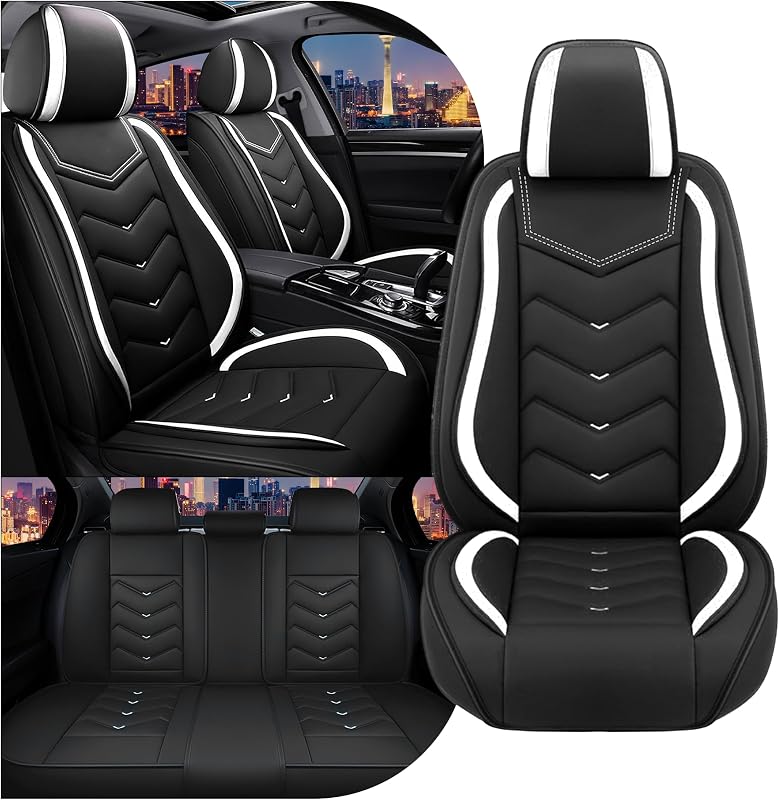 Capa para Banco de Carro CTDS para Honda Civic 2000–2026 em Couro Sintético Preto e Branco, Kit com 5 Peças