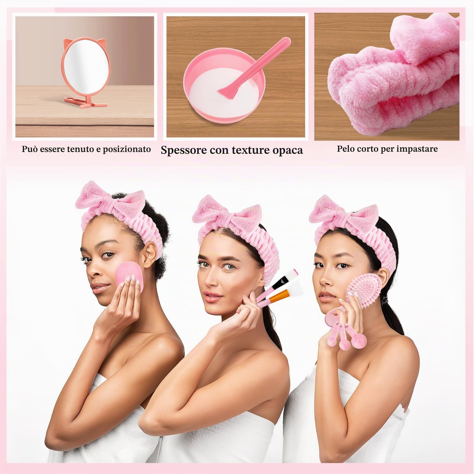 Set di 60 accessori per feste spa e pigiama party, con 6 maschere per il viso, set di 6 specchi, 6 pettini per cuscino d'aria, 6 fasce per capelli, regalo per bomboniere