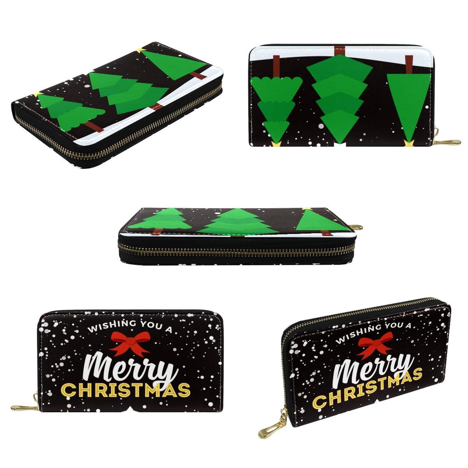 Cartera de cuero con cremallera larga para árboles de Navidad, invierno y nieve, Varios colores, 20.5x2.5x11.5cm/8.07x1x4.53 in, Classic