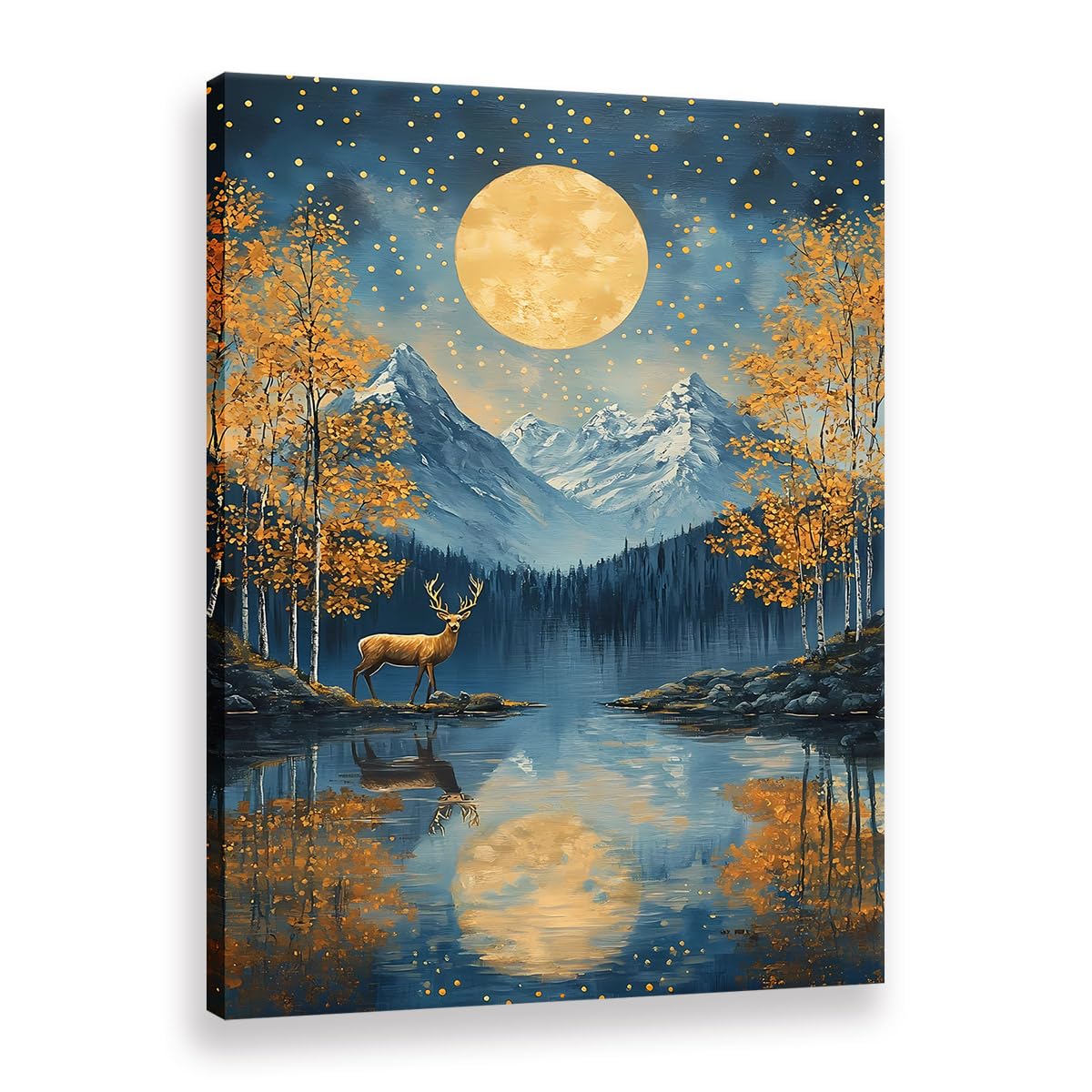 Toile imprimée cerf et montagnes de 60x90cm au rendu artistique premium