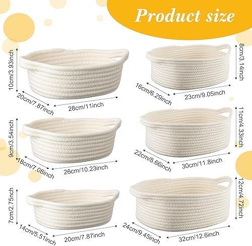 Miniatura 2 de Weysat Paquete de 6 cestas pequeñas tejidas con bolsas de regalo y cintas, 6 tamaños, cestas de cuerda de algodón con asas, cesta vacía, caja