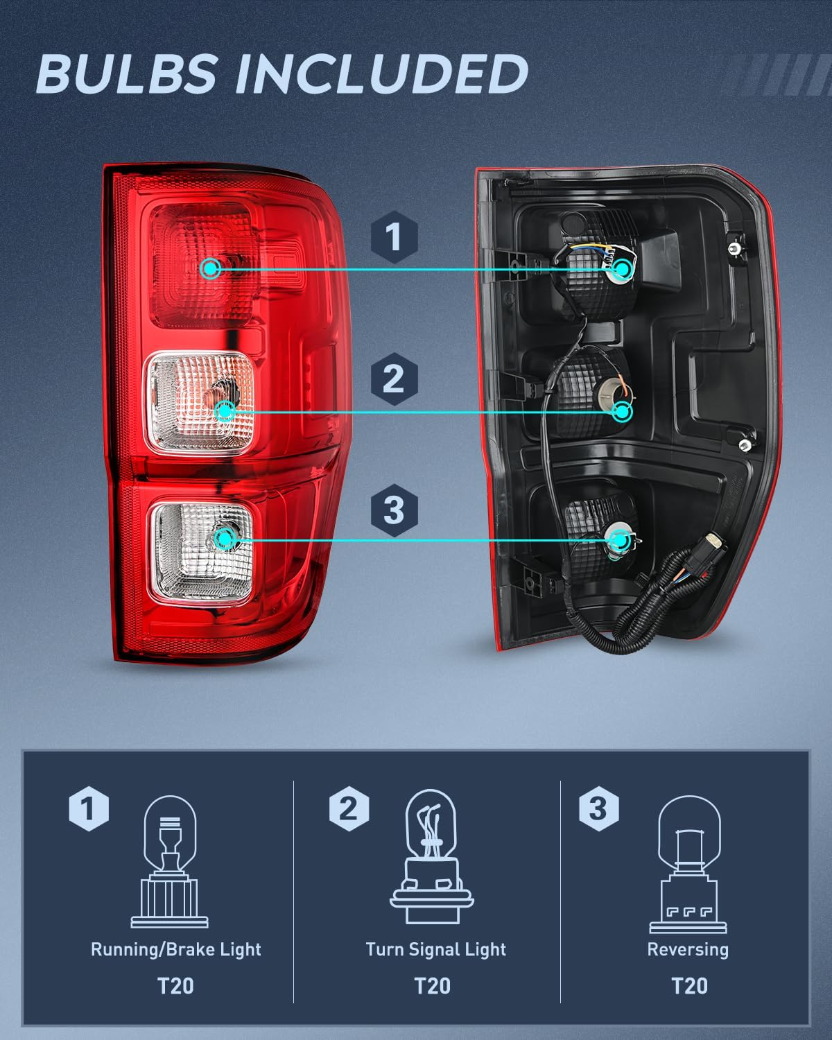 Nilight Tail Light Assembly Compatible with 2019 2020 2021 2022 2023 Ford Ranger XL w/o Blind Spot Halogen Type Rear Taillight Lamp Replacement OE Style Right Passenger Side