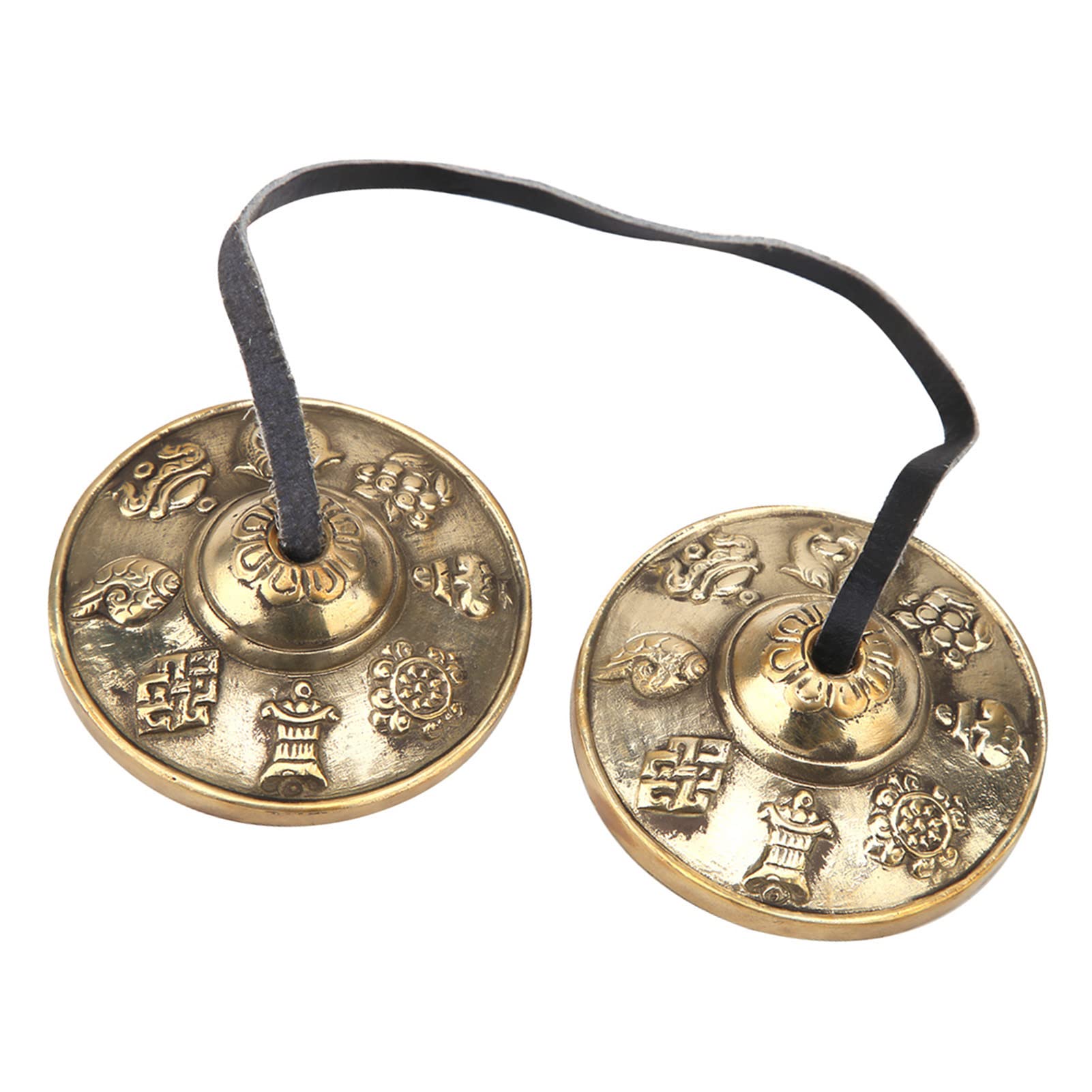 Fupi Cloche de cymbales tibétaines, Cloche tibétaine exquise en Laiton pour la Pratique spirituelle Bouddhiste pour la méditation pour Le Yoga(Modèles de Bon augure)