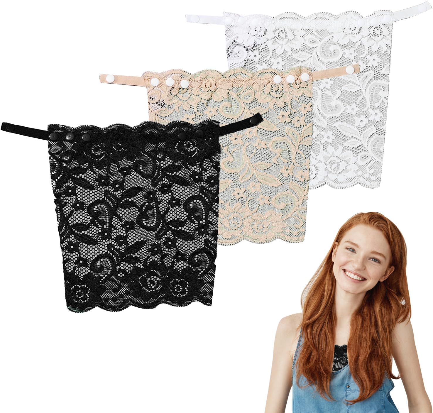 TYVOM 3Pcs Lady Lace Clipon Mock Camisole Bra Insert Overlay Modesty