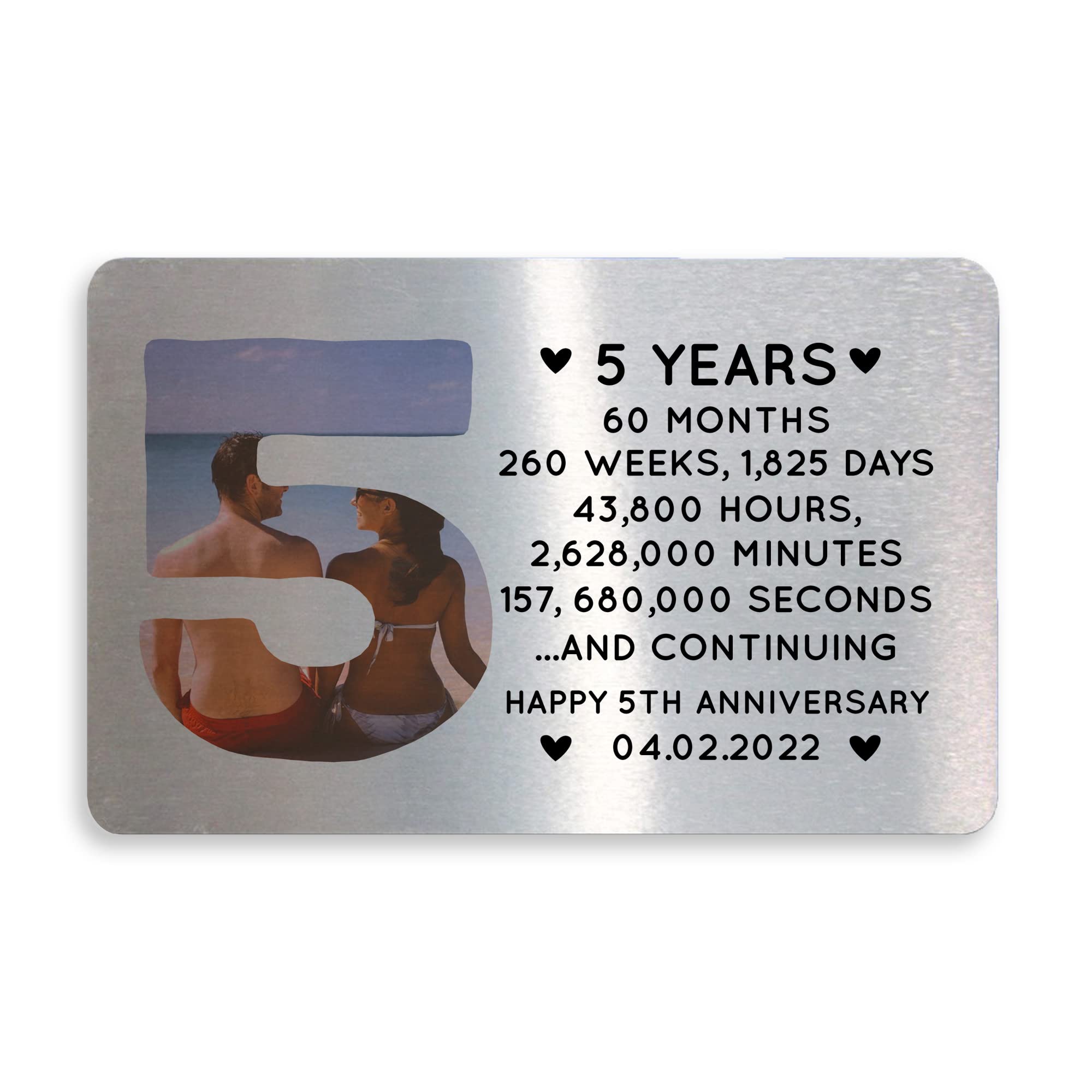 5th Anniversary Personalised Metal Card Perfect For Husband Wife Him Her Gift