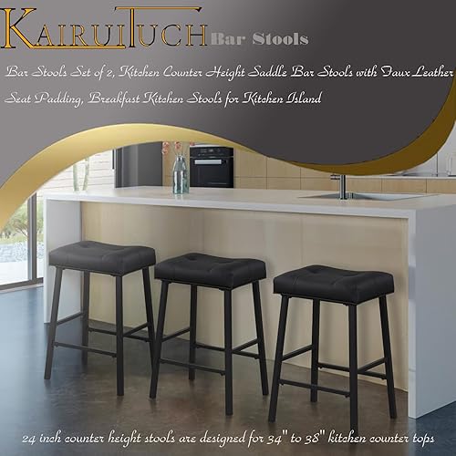 Miniatura 6 de Black KR302PBK - Juego de 2 taburetes de bar de cocina de 24 pulgadas de altura con asiento tapizado, taburetes de desayuno para encimera de cocina,