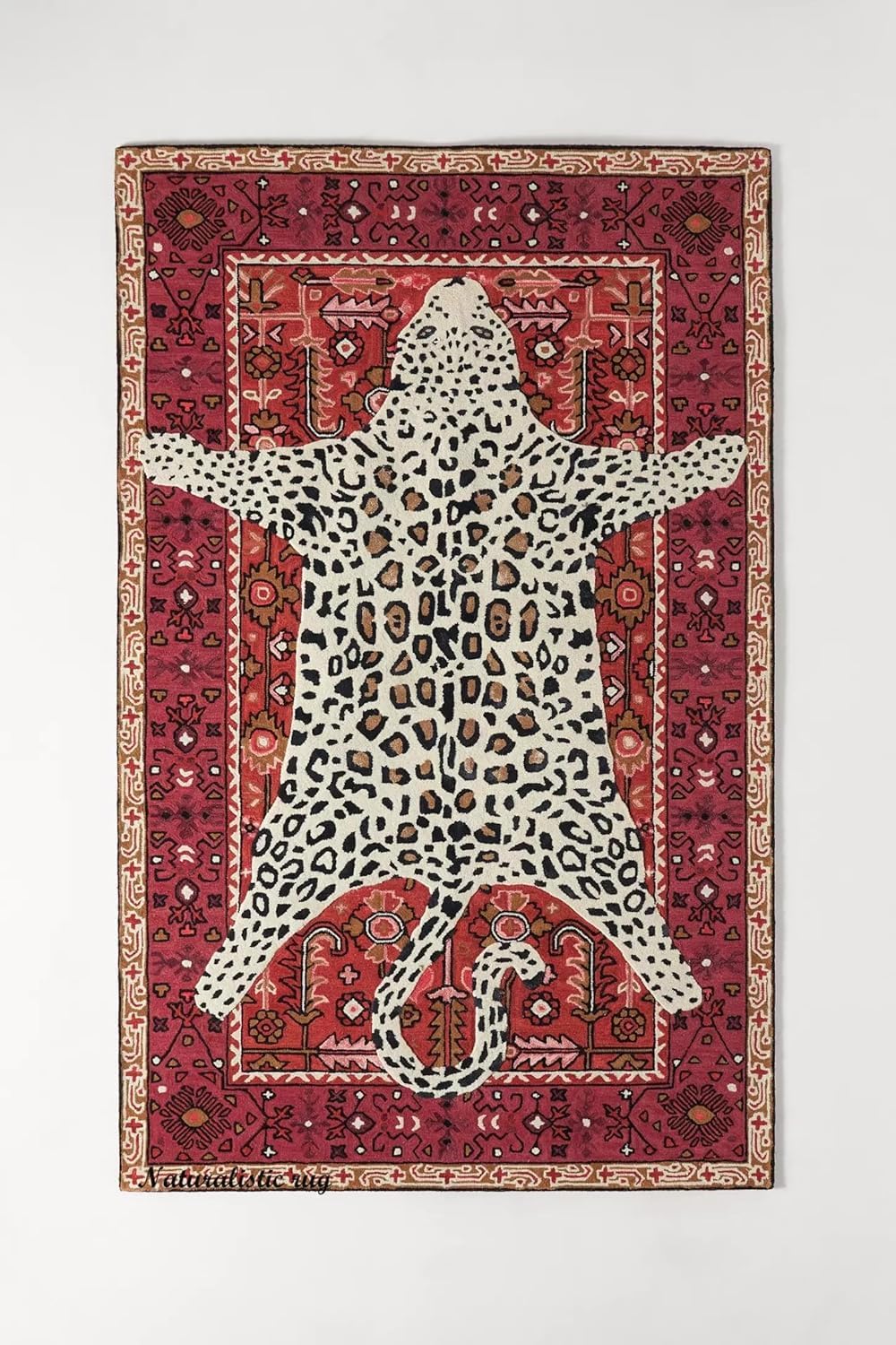 Handmade Woolen Tufted 100% Animal Print Area Rug - Stylish Leopard Print Designs - Perfect for Living Room, Bedroom, or Office Decor (Red, 9' x 12')
