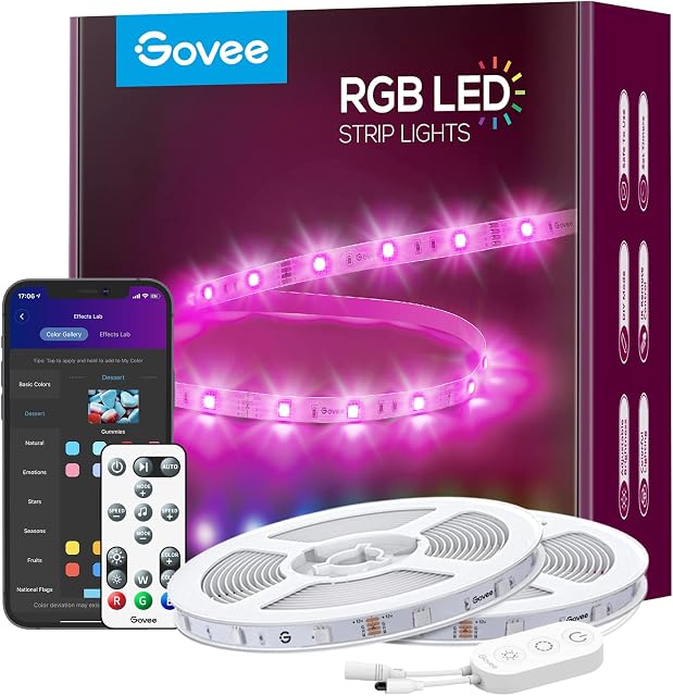 Govee Alexa LED Lights 15m, Smart WiFi RGB LED Strip Lights APP Control and Google Assistant Compatible, Music Sync Color Changing for Bedroom, Living Room, Home, Party, 2 Rolls of 7.5m