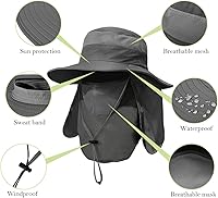 Vista 4 de Sombrero de pesca de ala ancha para hombre, 2 piezas, protección solar UPF 50+, extraíble, solapa para cara y cuello