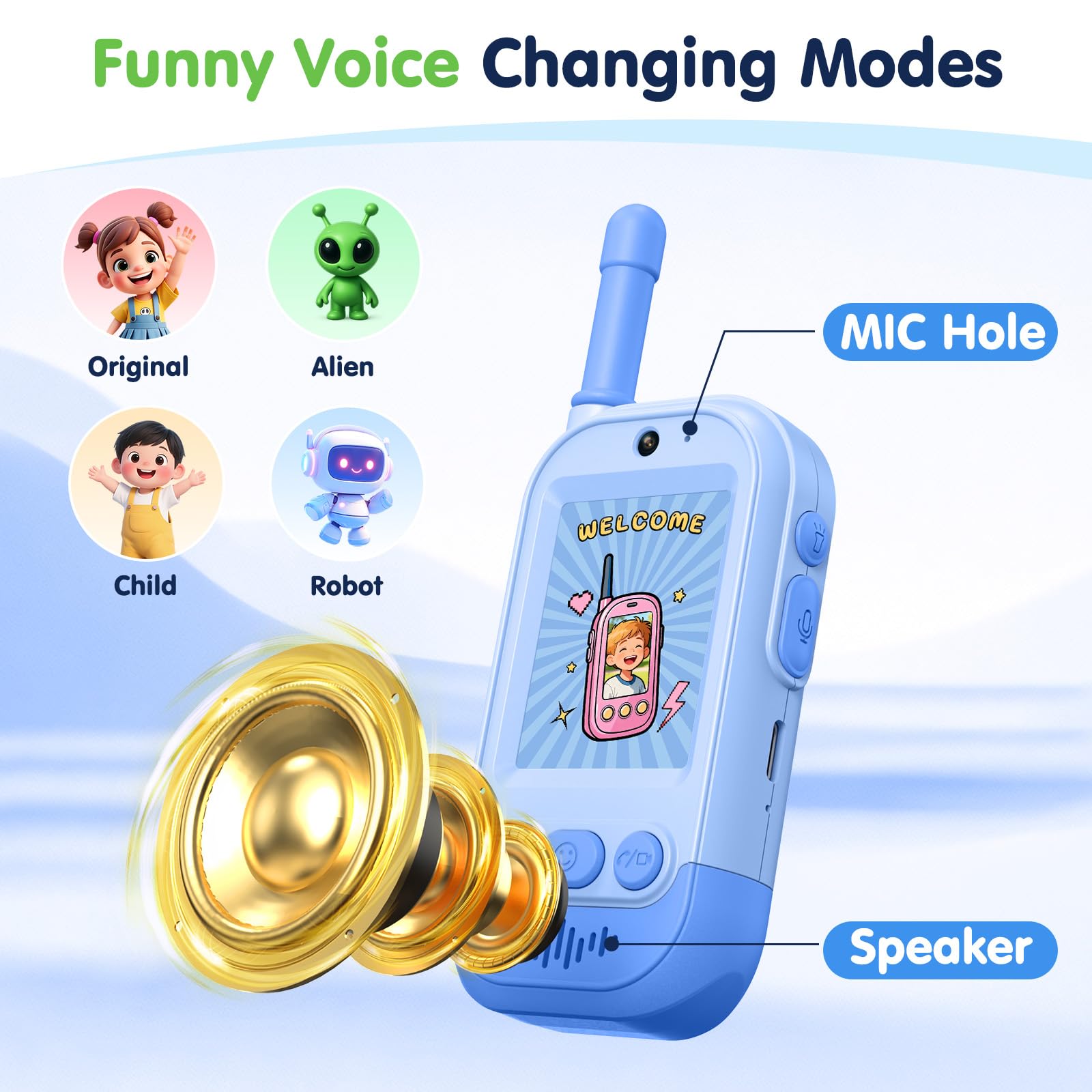 Video Walkie Talkie Kinder, Gofunly 2er Set Walky Talky Aufladbar mit Bildschirm, 400M Reichweite, Geburtstagsgeschenk Weihnachten Spielzeug für Jungen & Mädchen 3-12 Jahre - Grün+Blau