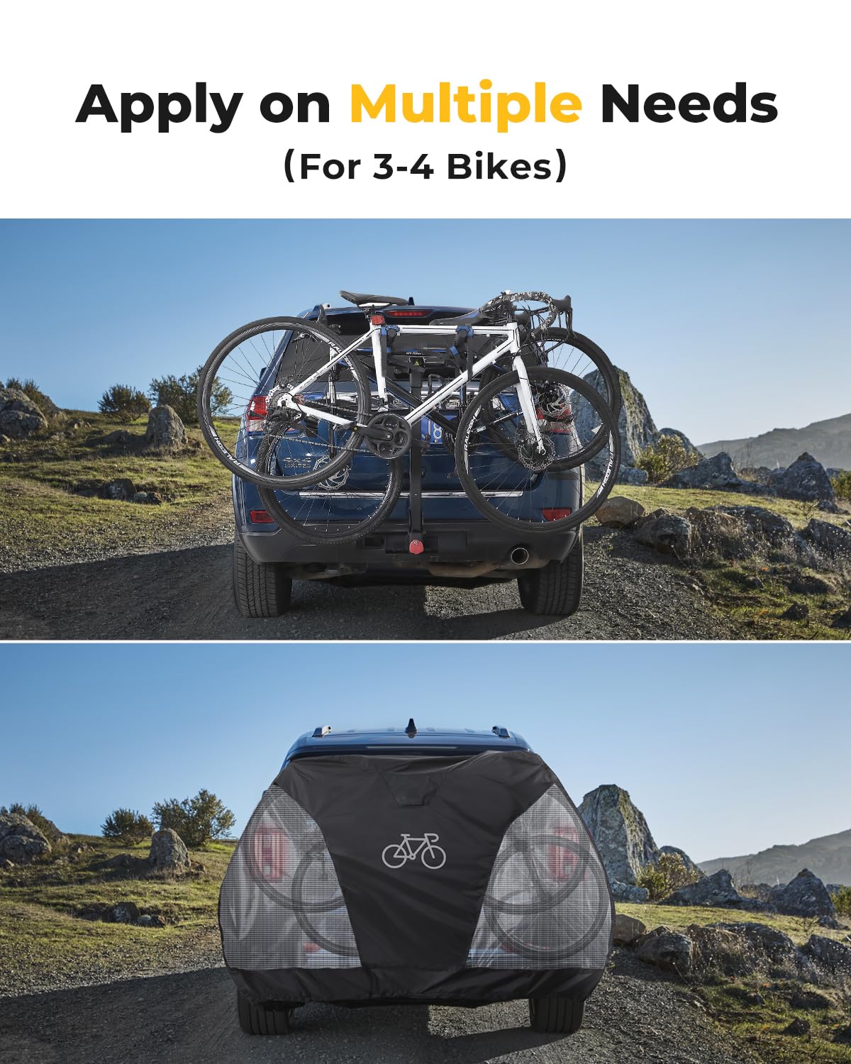 Amazon.com: BougeRV Hitch Bike Cover for Transport on Rack, 3-4 Bicycles  Cover with Tail Light Visibility for SUV/RV/Truck, for Travel/Outdoor/Home  ...