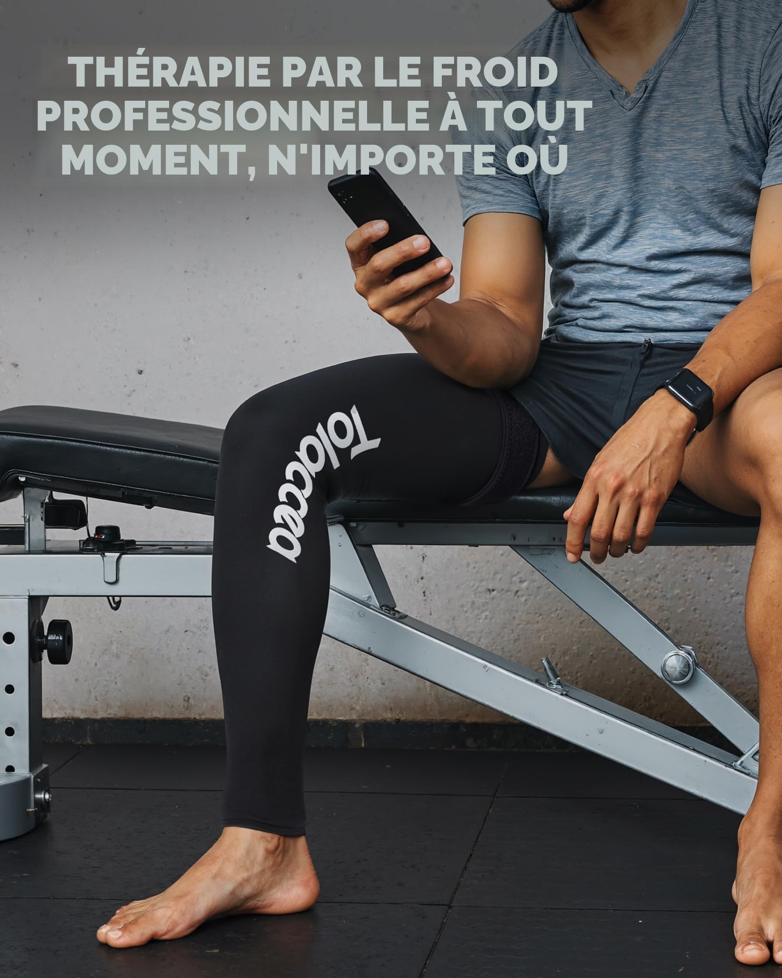 Tolaccea Pack de Froid pour Jambe Complète avec Couverture 360° – Compresse Réutilisable avec Gel pour Soulager la Douleur & la Récupération Musculaire – Manchon de Froid pour Pied, Mollet, Cuisse(L)