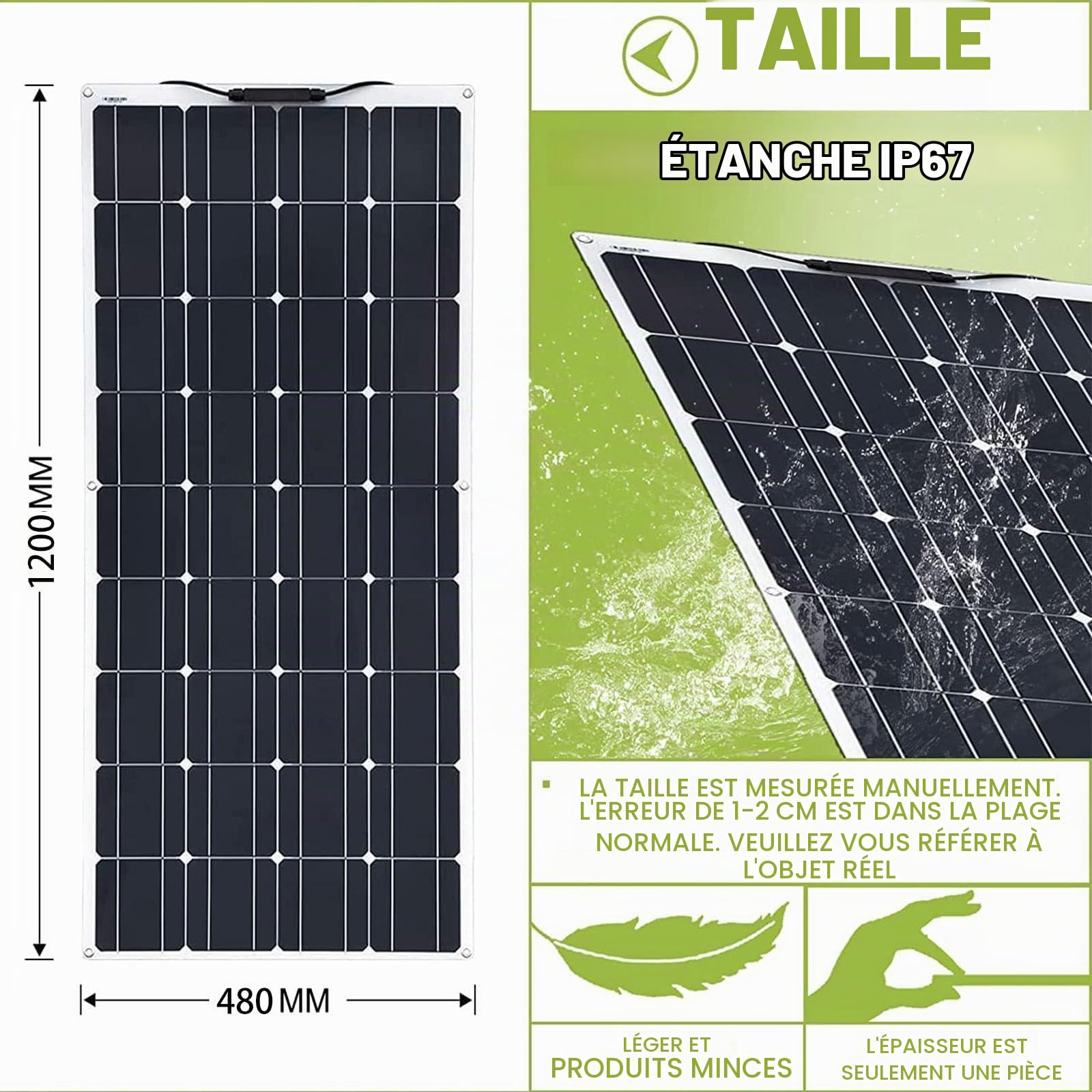 【Panneau Solaire Souple Kit】 Panneau Solaire Flexible 150W/200W/300W/400W/520W Régulateur de Charge+Solaire Câble+Collier Serrage INOX, Panneau Solaires Set pour Camping-Car Balcon,150w