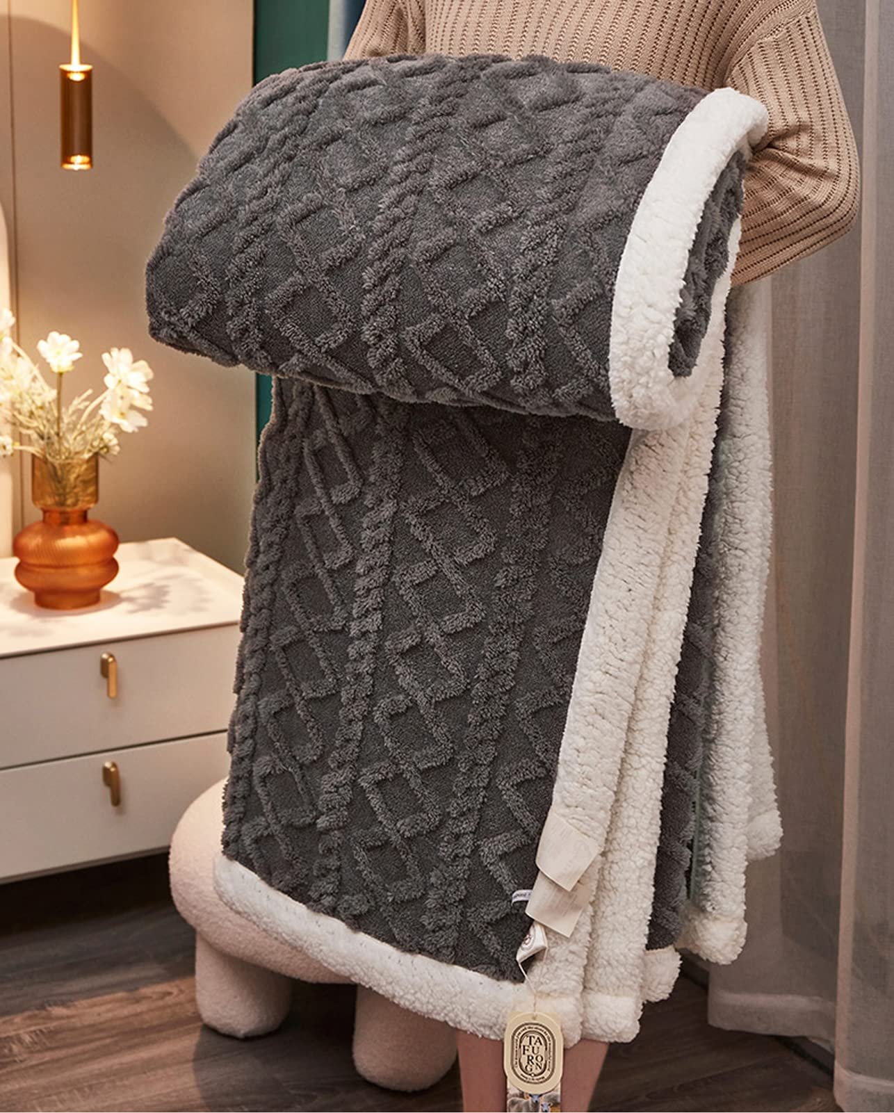 Mantas Sofa, Manta Sherpa Cama, Manta Cubre Sofa Invierno Reversible, Mantas Polar de Sherpa Multiuso, Suave Manta Sofa Invierno, Manta Borreguito para Sofa y Sobrecama,Gris,180X200cm 2kg
