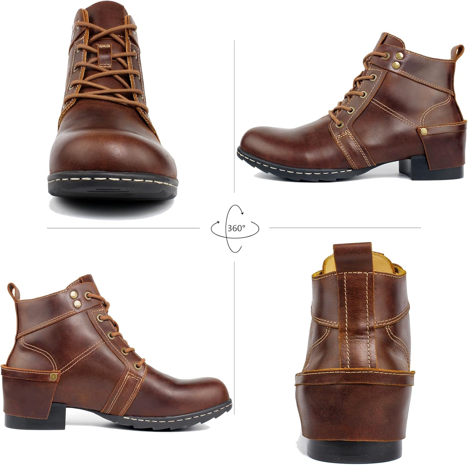 Motorcycle Boots Men CasuaL Riding Leather Motorcycle Combat Boot/Shoes Fashion Lace-up Chukka Boot Ankle Caramel Brown HF002-1 - Image 8