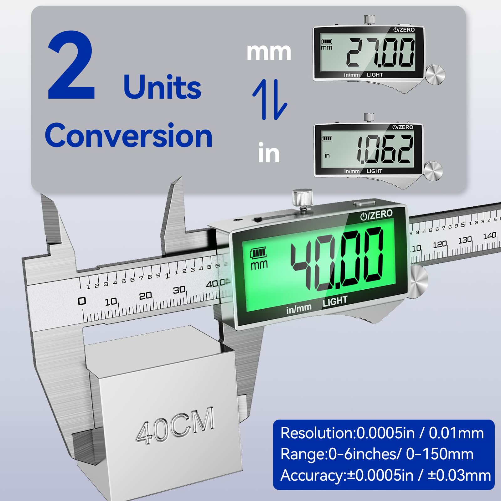 Preciva Calibro Digitale, Calibri Ricaricabile, Calibro Elettronico in Acciaio Inox con Ampio Schermo LCD Retroilluminato, Plicometro Professionale per Officina, Meccanica, Fai da Te