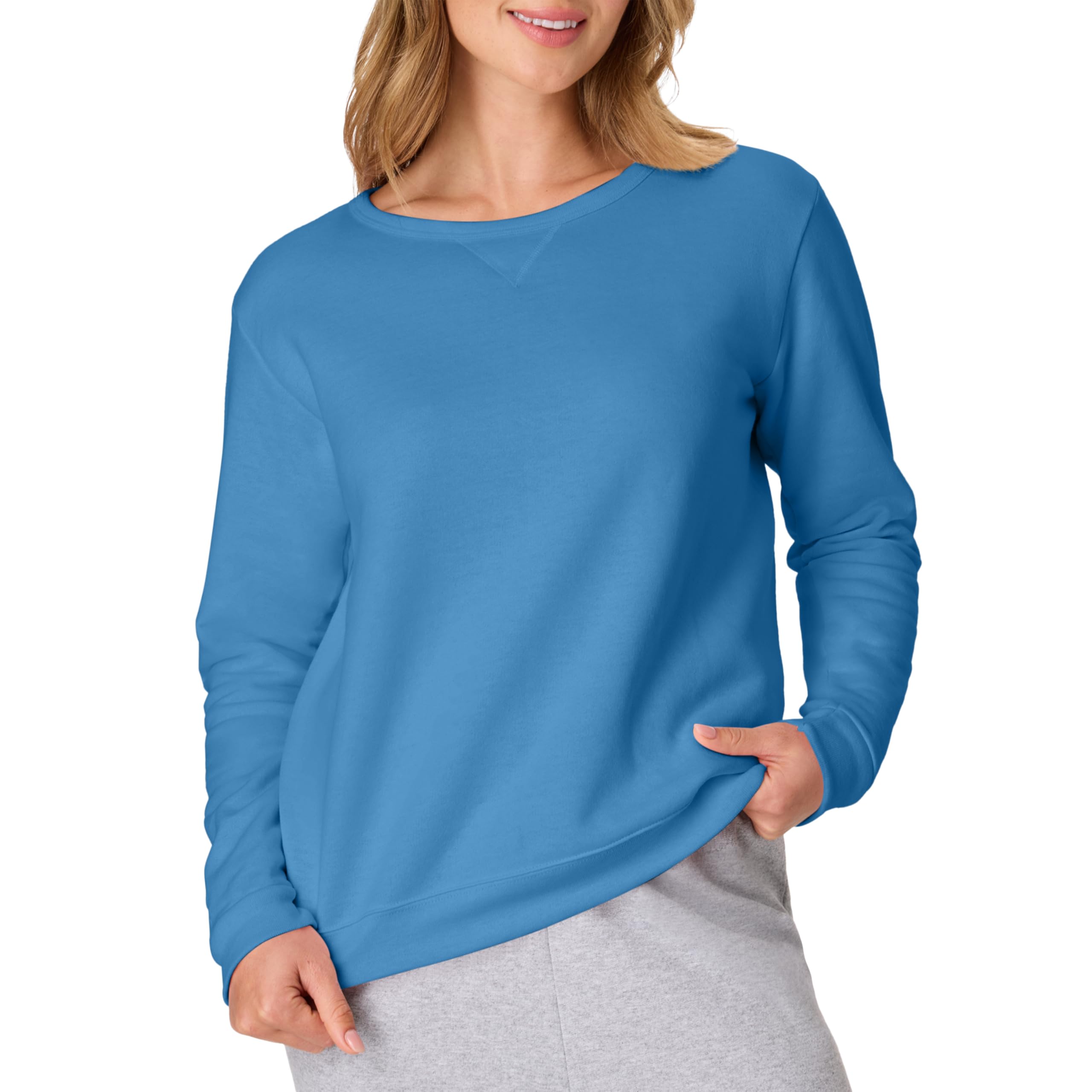 Hanes womens Crewneck Sweatshirt, Ecosmart Fleece Pullover With V-notch, Sweatshirt for Women
