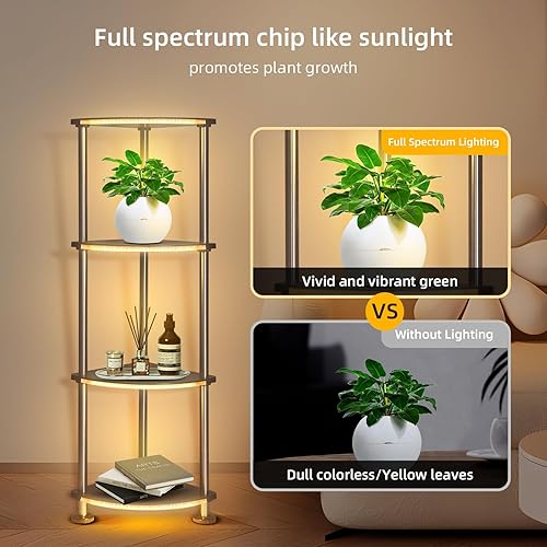 Miniatura 4 de Lámpara de pie con estantes de altura ajustable RGB lámpara de pie con sincronización de música LED lámpara de pie de esquina con estación de carga