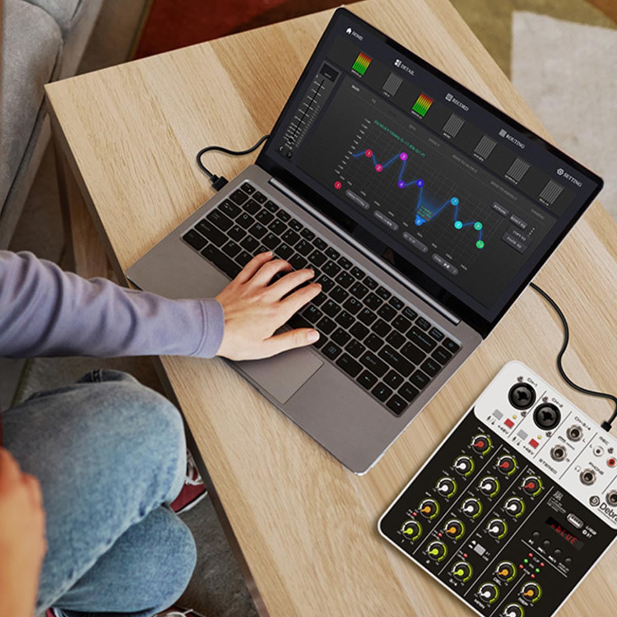 Nicear DJ MixerAudio TunerLive Audio Mixing Console 48V Phantom PowerCompatible Headphone AmplifierLaptop MicrophoneElectronic Instruments - Image 2