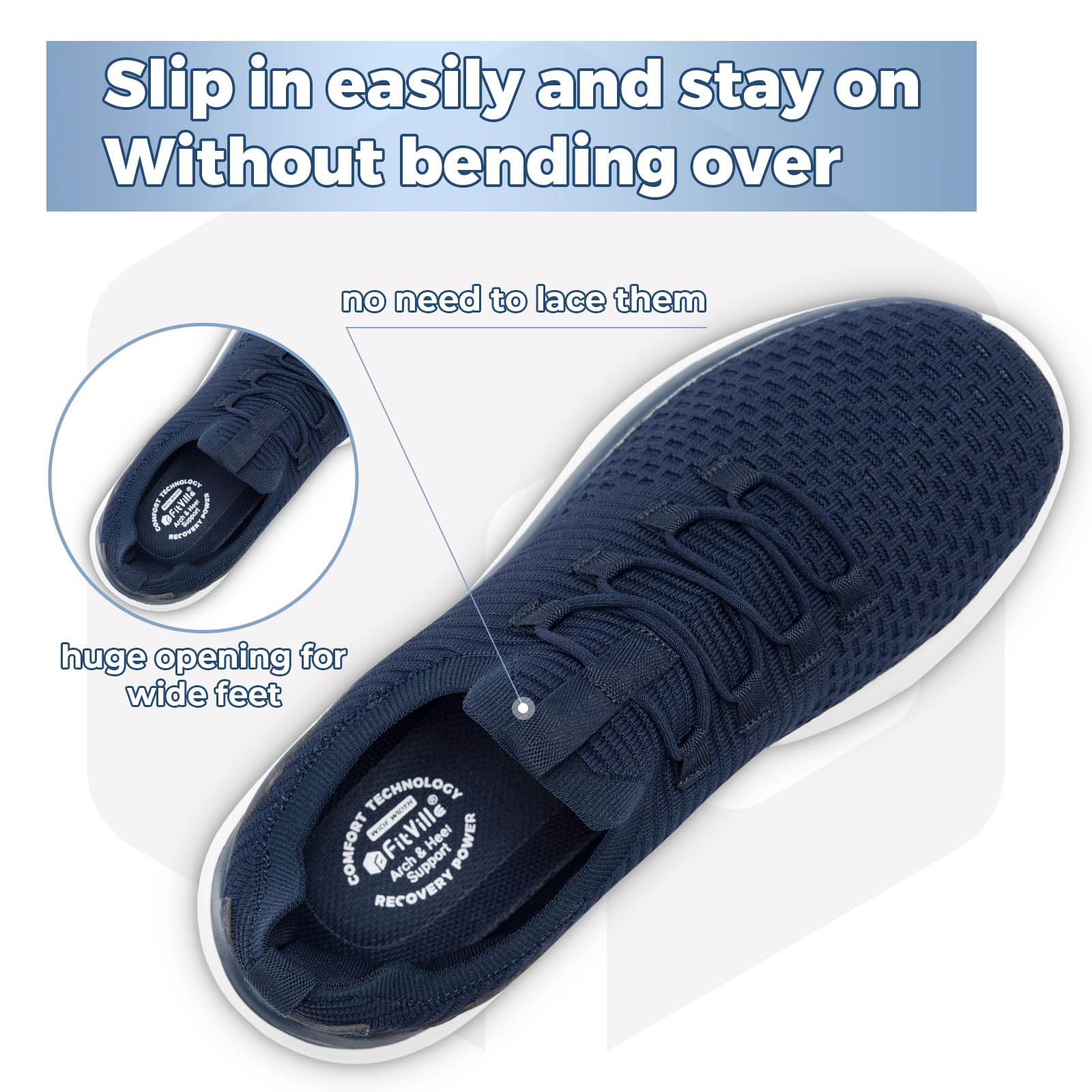 FitVille Chaussures de Course Hommes Chaussures de Sport Extra-Larges Slip-on Baskets Jogging Fitness Sneaker