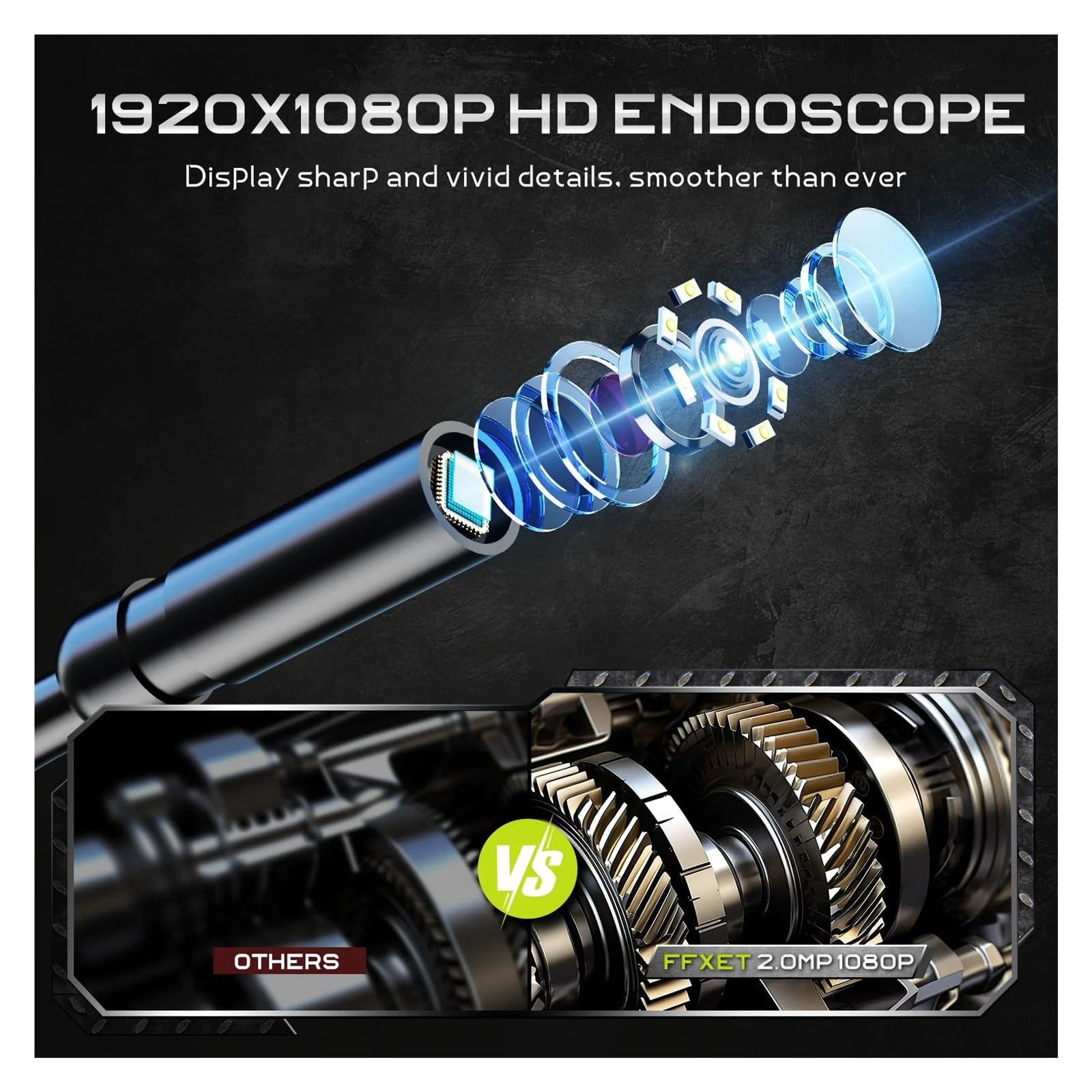 Cámara endoscópica portátil IPS 1080P de 4,3" con 8 Luces LED y Cable Tipo Serpiente semirrígido de 16,4 pies