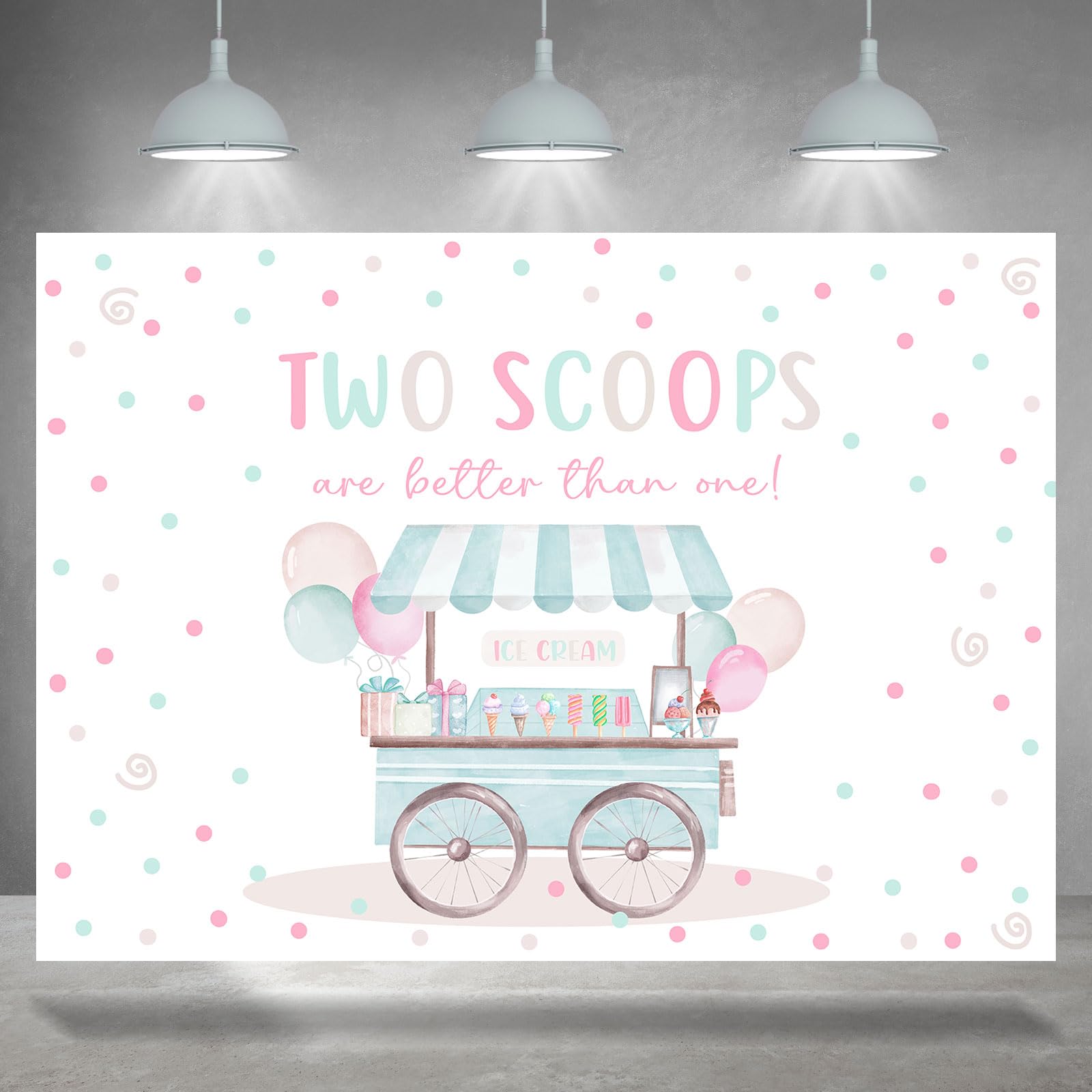 Rsuuinu 2nd Birthday Ice Cream Theme Trolley Shop Backdrop for Girls Boys Pink Blue Photography Background Second Birthday Party Decorations Two
