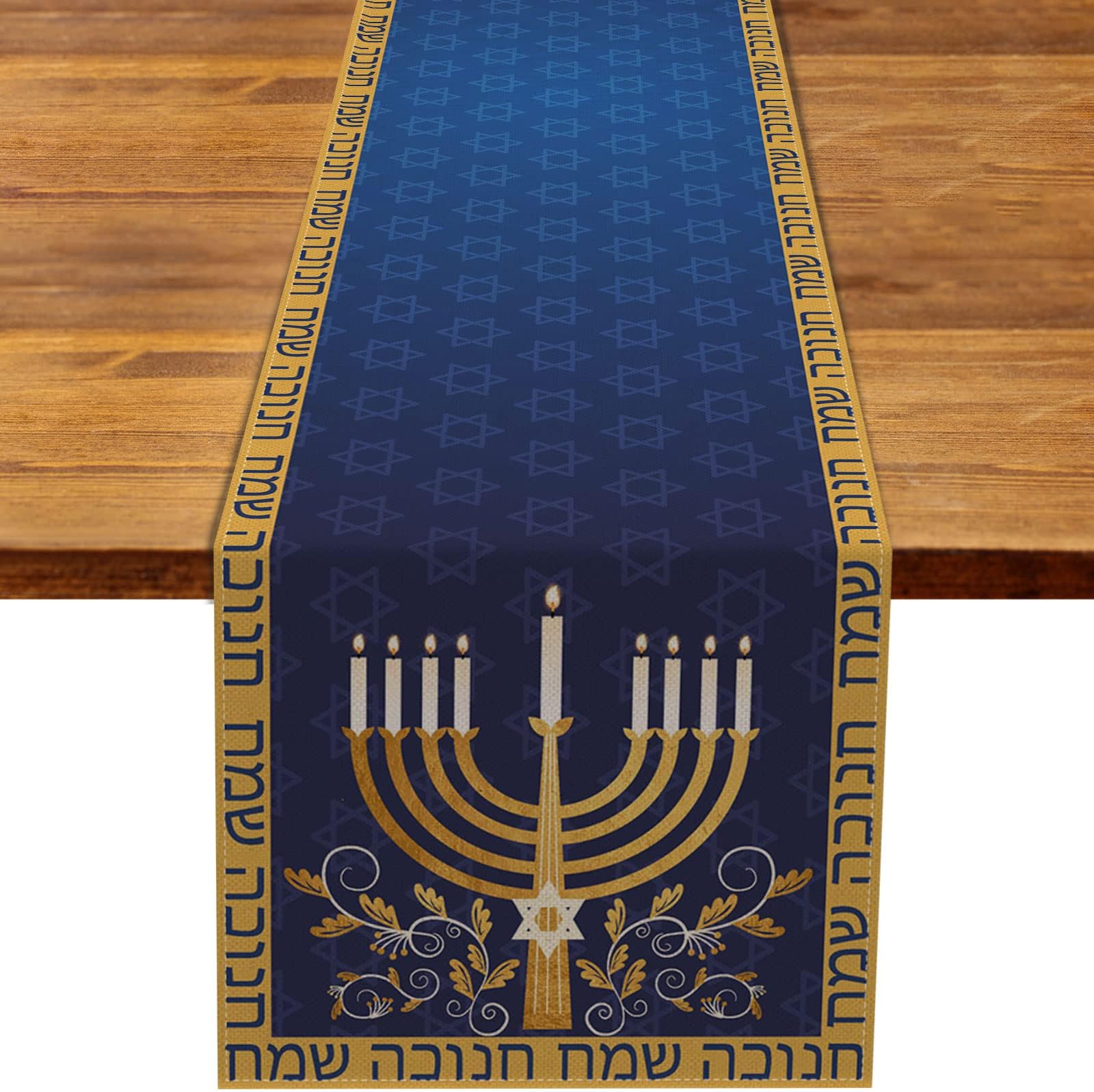 Rainlemon Linen Hanukkah Table Runner Jewish Chanukah Menorah Festival Kitchen Dining Room Table Decoration