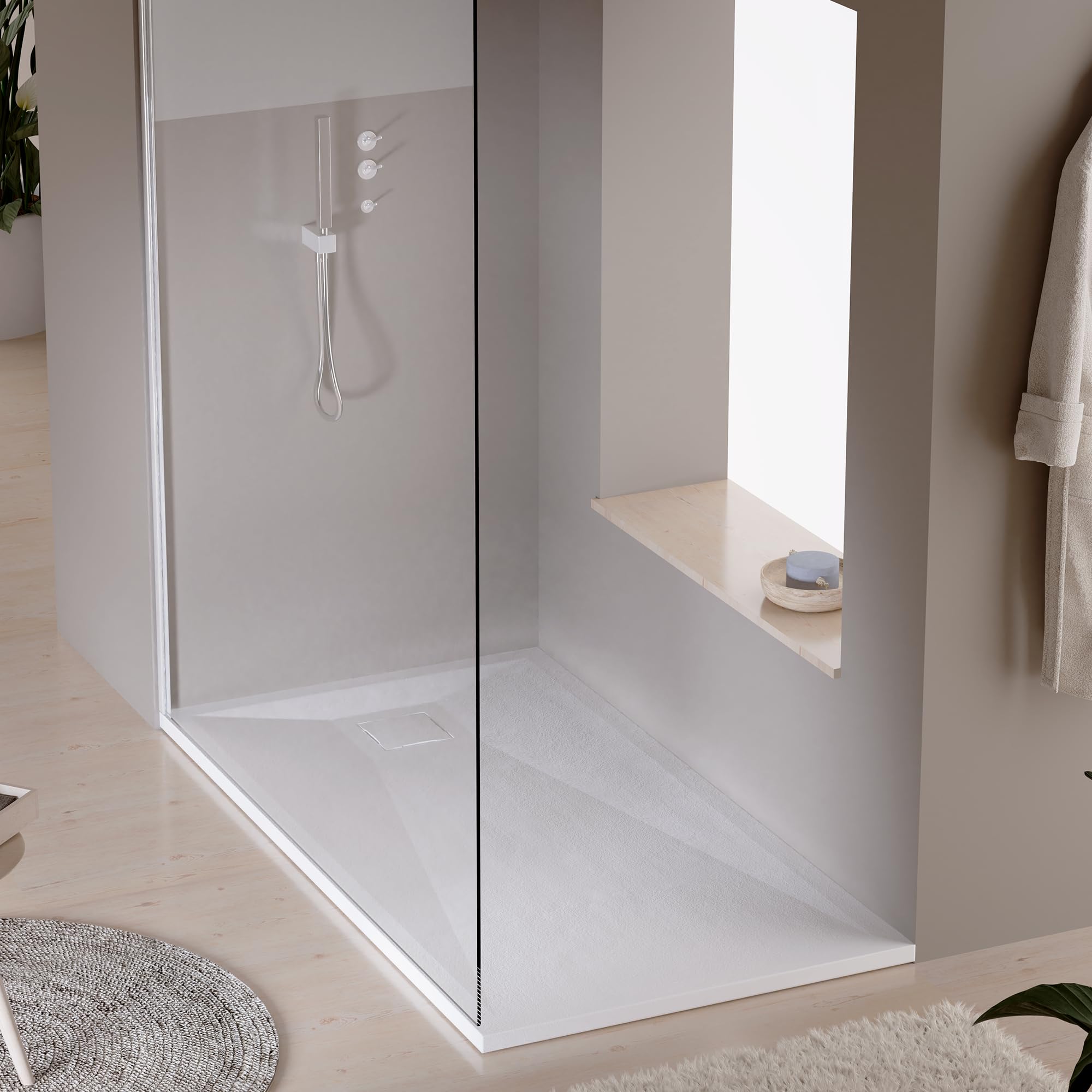 Plato de Ducha de Resina 120x80 cm Blanco Extraplano, Válvula de Desagüe Incluida, Superficie Resistente y Fácil de Limpiar, Diseño Moderno y Fácil Instalación para Baño