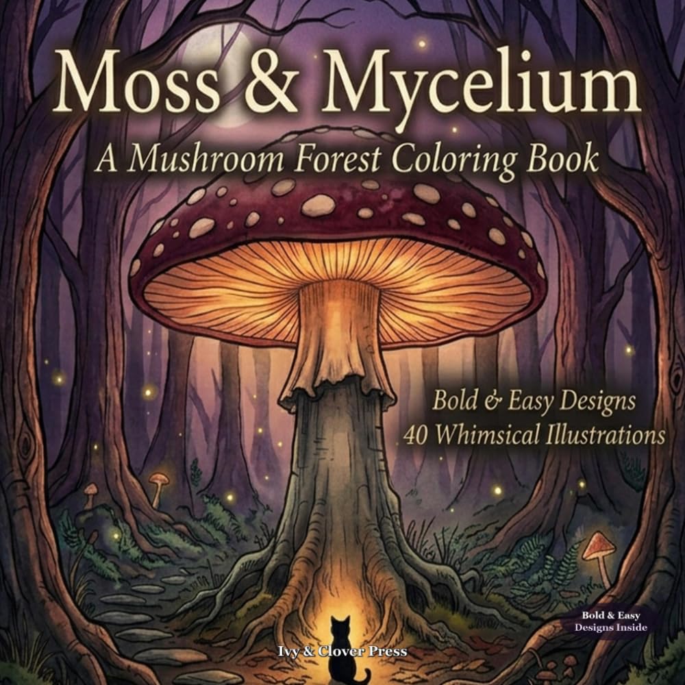 Moss & Mycelium: A Mushroom Forest Coloring Book — Bold and Easy Designs | 40 Whimsical Illustrations of Giant Toadstools, Glowing Fungi, and ... Thick Lines for Relaxation and Stress Relief