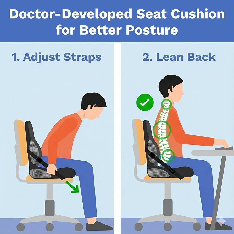 Lumbar Support Pillow For Office Chair | Adjustable, Doctor-Developed Memory