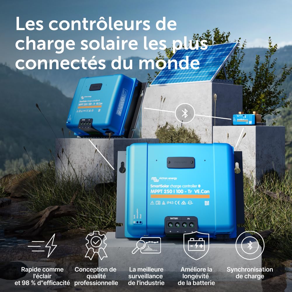 Victron Energy SmartSolar MPPT TR VE.Can 250V 100 amp 12/24/36/48-Volt Contrôleur de Charge Solaire (Bluetooth)