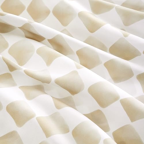 Miniatura 5 de Wake In Cloud - Juego de sábanas de cuadros a cuadros, patrón geométrico dibujado a mano preppy impreso en blanco beige, ropa de cama de microfibra