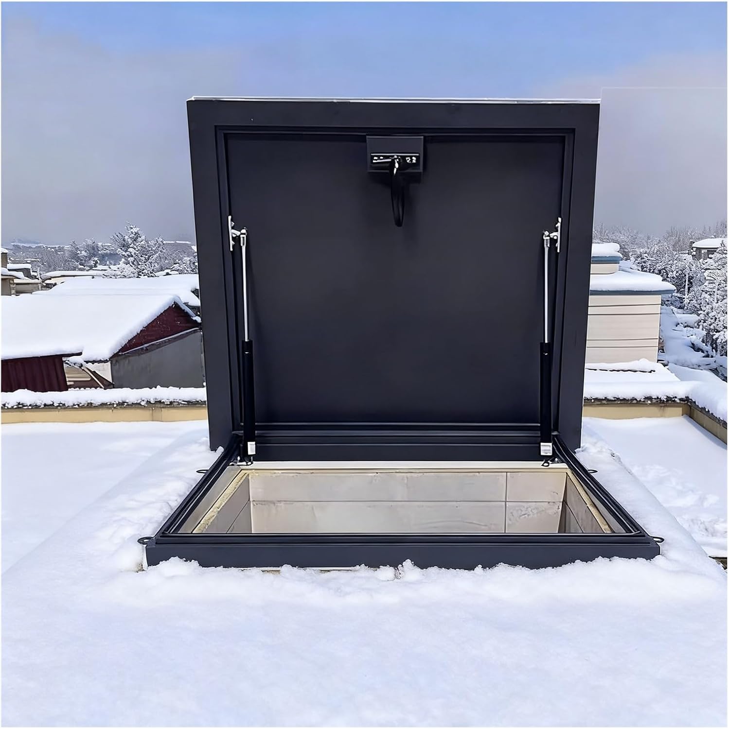 Roof Access Hatch with Support Rods, Heavy Duty Commercial Roof Access Hatch with Internal Lock for Lofts, Apartments, Factories(75x75cm/29.53x29.53in)