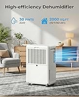 Vista 2 de Deshumidificador de 2000 pies cuadrados para sótano, deshumidificadores de 30 pintas para el hogar, habitación grande, dormitorio, baño