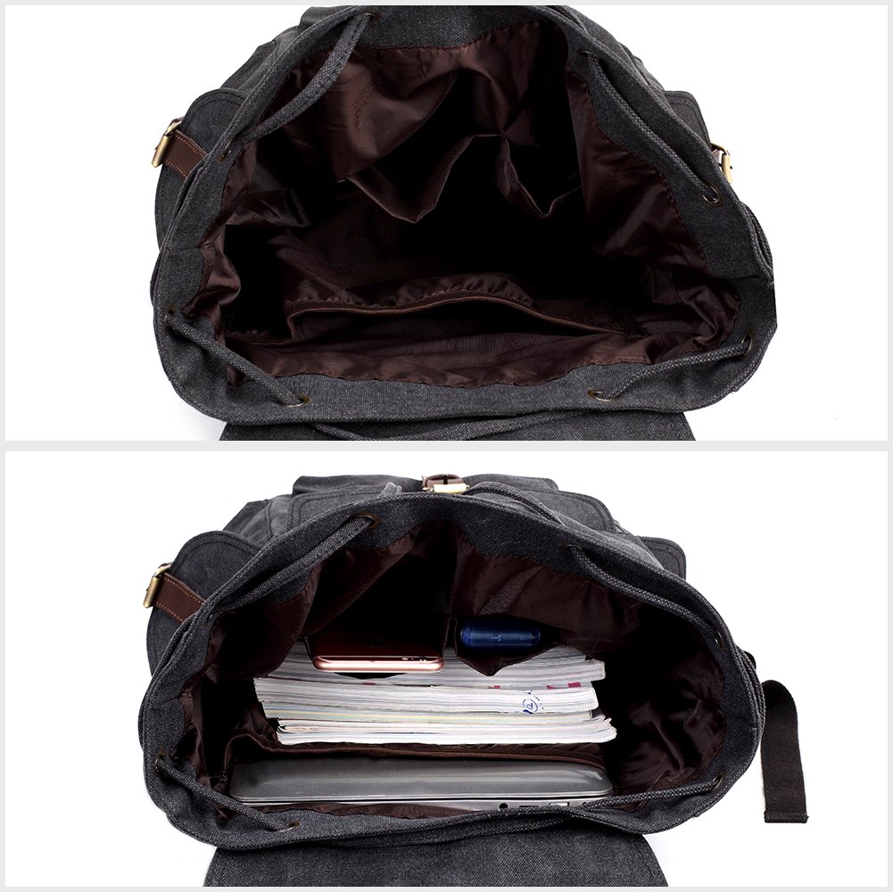 KAUKKO Lona Mochila de Ocio Bolso del Ordenador portátil Colegial Bolsa de Estudiante Paquete de Deportes al Aire Libre para Hacer Senderismo/Viajar/Acampar (Negro)