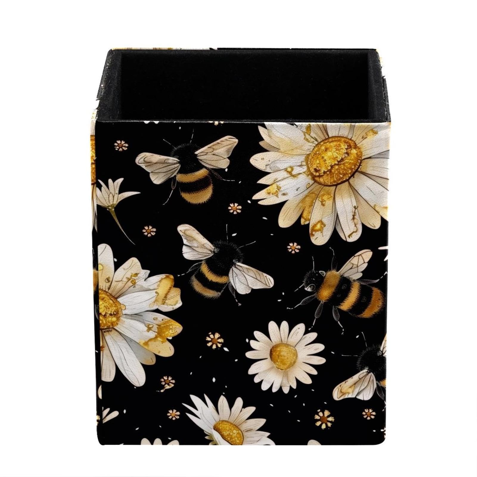 FWJZDSP Pen Pencil Holder for Desk, Bee Daisy Flower Desk Pen Organizer Desktop Supplies and Accessories for Women Girls, Pen Cup Pencil Caddy for Office Home Art Supply