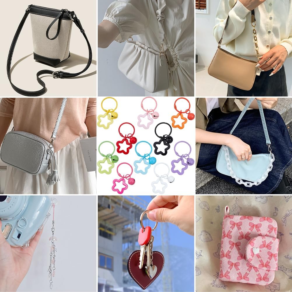Beebeecraft 20Pcs 10 Colors Acrylic Star Keychain Colorful Bell Key Ring Clasp Clip Bag Charm Key Chains for Decoration - Image 6
