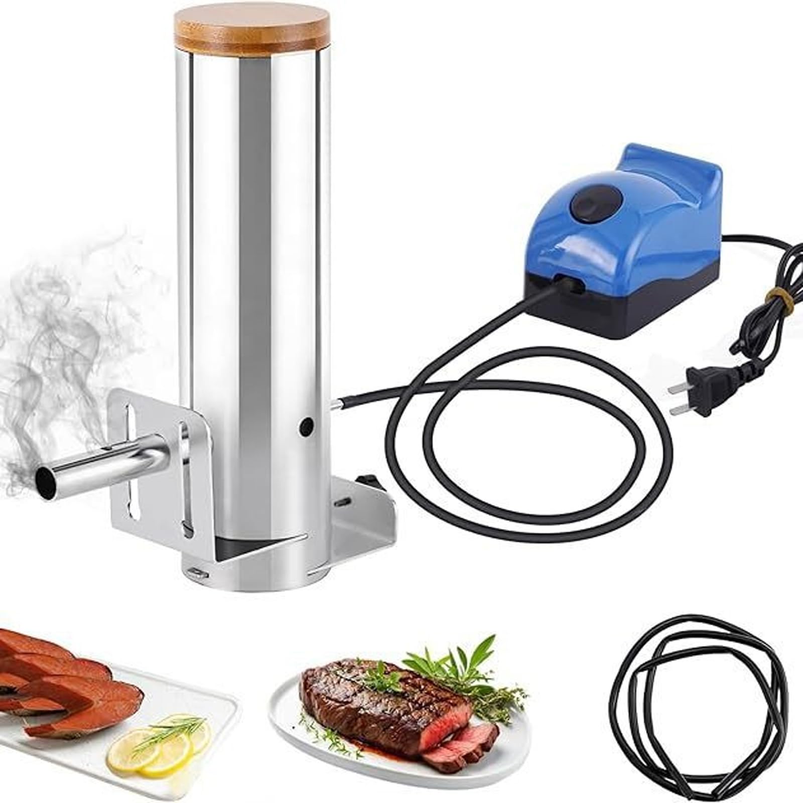 Wędzarnia pelletu, generator gorącego i zimnego dymu z pokrywką i pompą powietrza, przenośny grill elektryczny, regulowana objętość dymu do wędlin, ryb, serów i warzyw