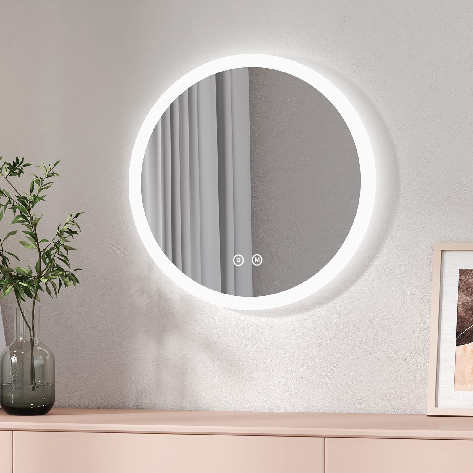 EMKE Espejo de baño LED Redondo 50 cm, con Interruptor táctil, función antivaho, Tres Colores claros