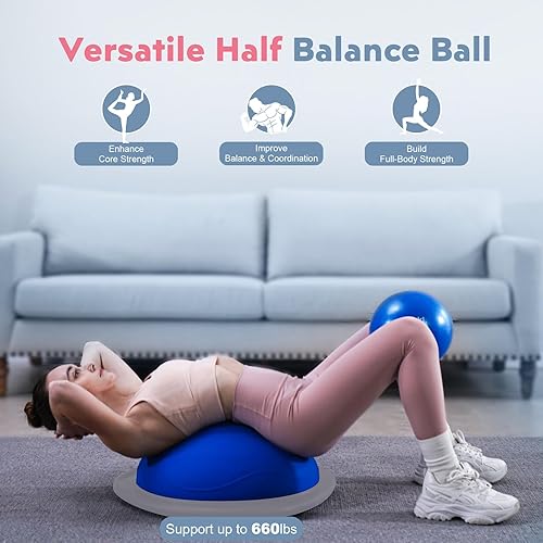 Miniatura 2 de Half Balance Ball Trainer, Inflatable 19/23 Inch Half Exercise Ball with Resistance Bands and Pilates Ball, Non-Slip 660lbs Capacity Yoga Ball for
