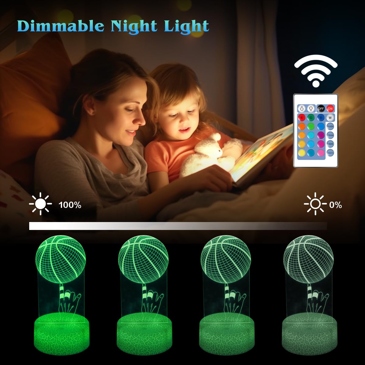 JHXLAMP Lampada da comodino 3D da basket, con 16 colori cangianti, con telecomando e Smart Touch, regalo per Natale, San Valentino, compleanno, per ragazzi e ragazze