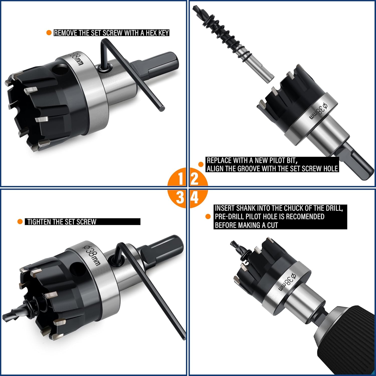 Carbide Hole Saw Kit for Metal TCT Hole Saw Drill Bit Set Hole Cutter Kit for Stainless Steel 14PCS(9/16" to 2-1/8")