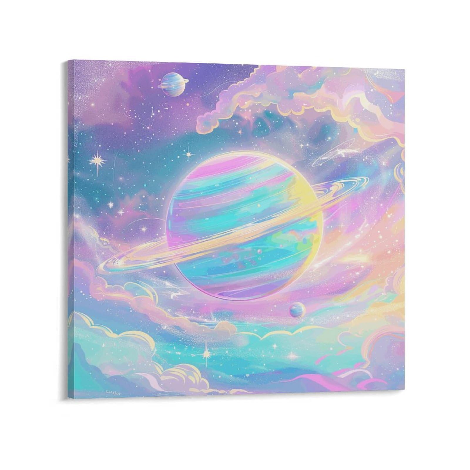 KLOPH Rainbow Colored Galaxy Canvas Wall Art for Living Room 10x10inch Modern Artwork Painting for Bathroom Hanging Canvas Prints Aesthetic Wallart for Bedroom Kitchen Office Wall Decor