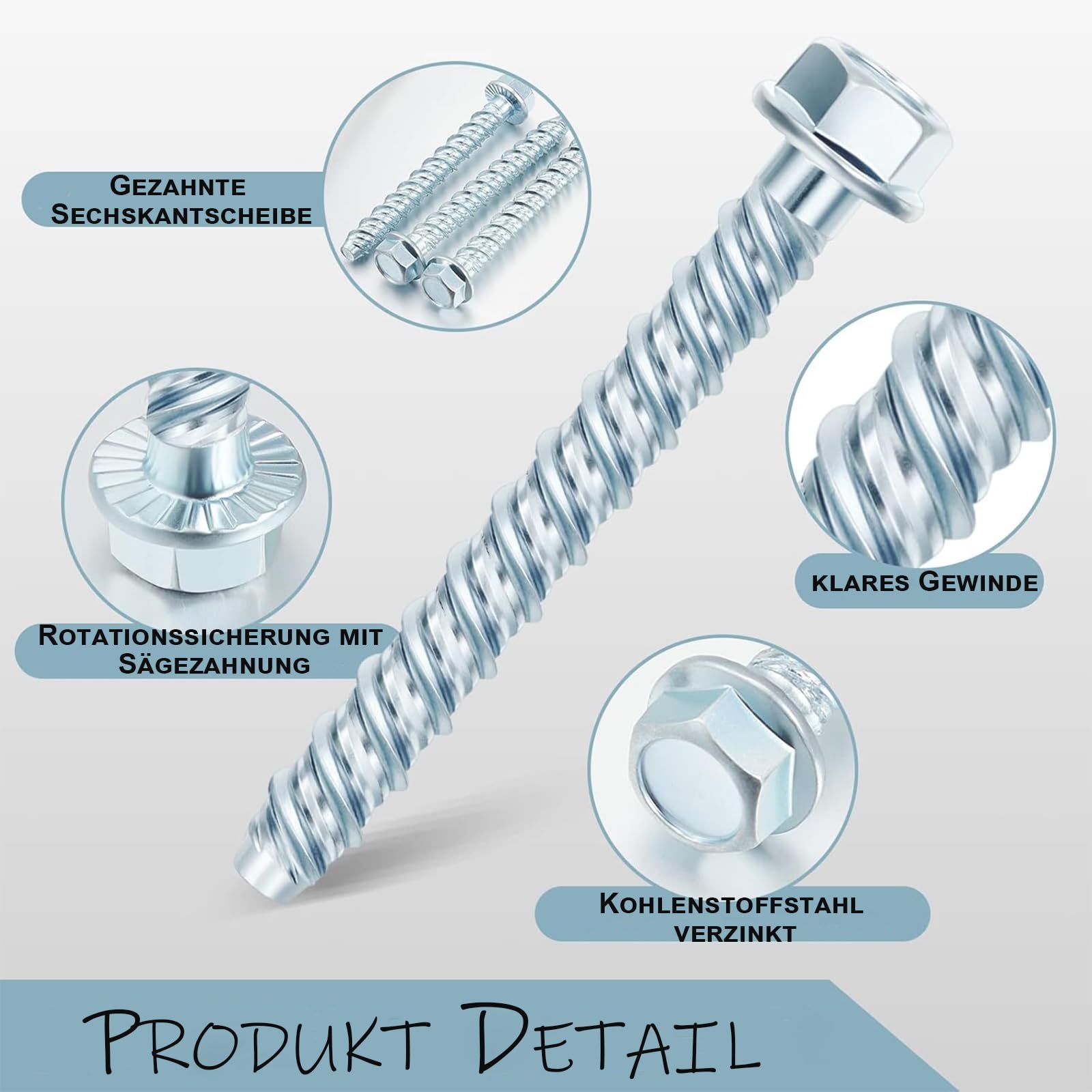 Viti Per Calcestruzzo M6x75 Mm Testa Esagonale - Zincate - Confezione Da 20 Pezzi - Foto 5