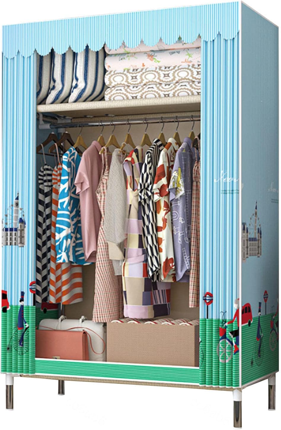 Wardrobe Portable Canvas Wardrobes Shelves, Fabric Clothes Closet Storage Organizer for Bedroom, Fabric Wardrobes,C-64X45X172cm