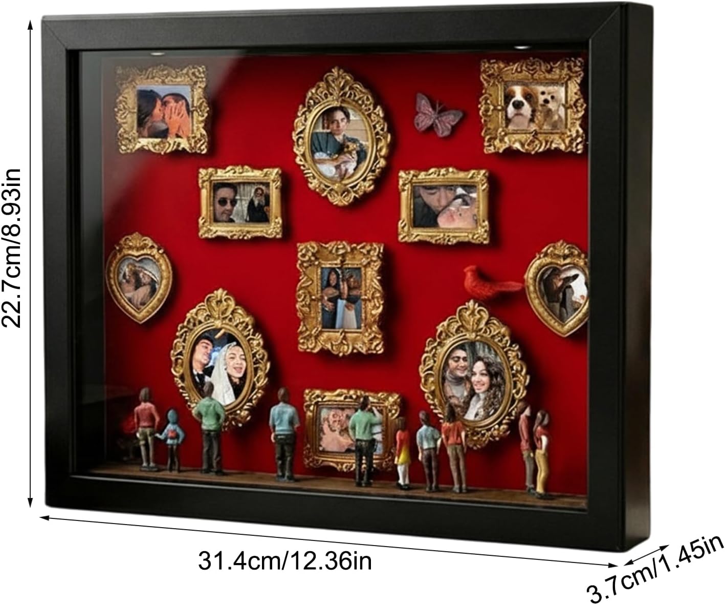 Mini Museum Figurines, Light Up Wooden Frame, Photo and Family Memory Display Frame for Couples Adults Lovers Family Friends Wife Decorative Home Desk Shelf Table Display