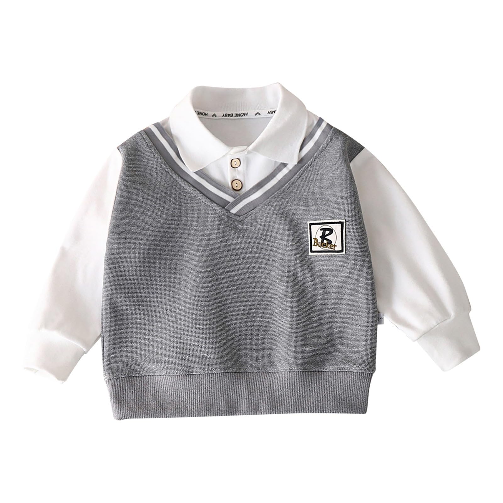 Pull col V enfant garçon en coton mélangé doux pour l'école - 8