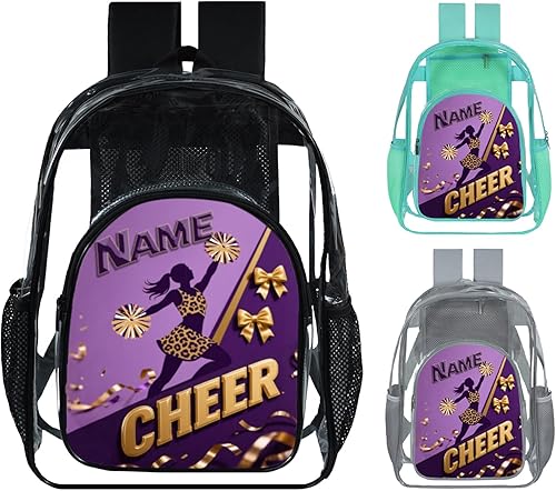 Miniatura 10 de Mochila transparente para niñas, mochila escolar personalizada con nombre de animadora para adolescentes, niños, mujeres y estudiantes Rojo