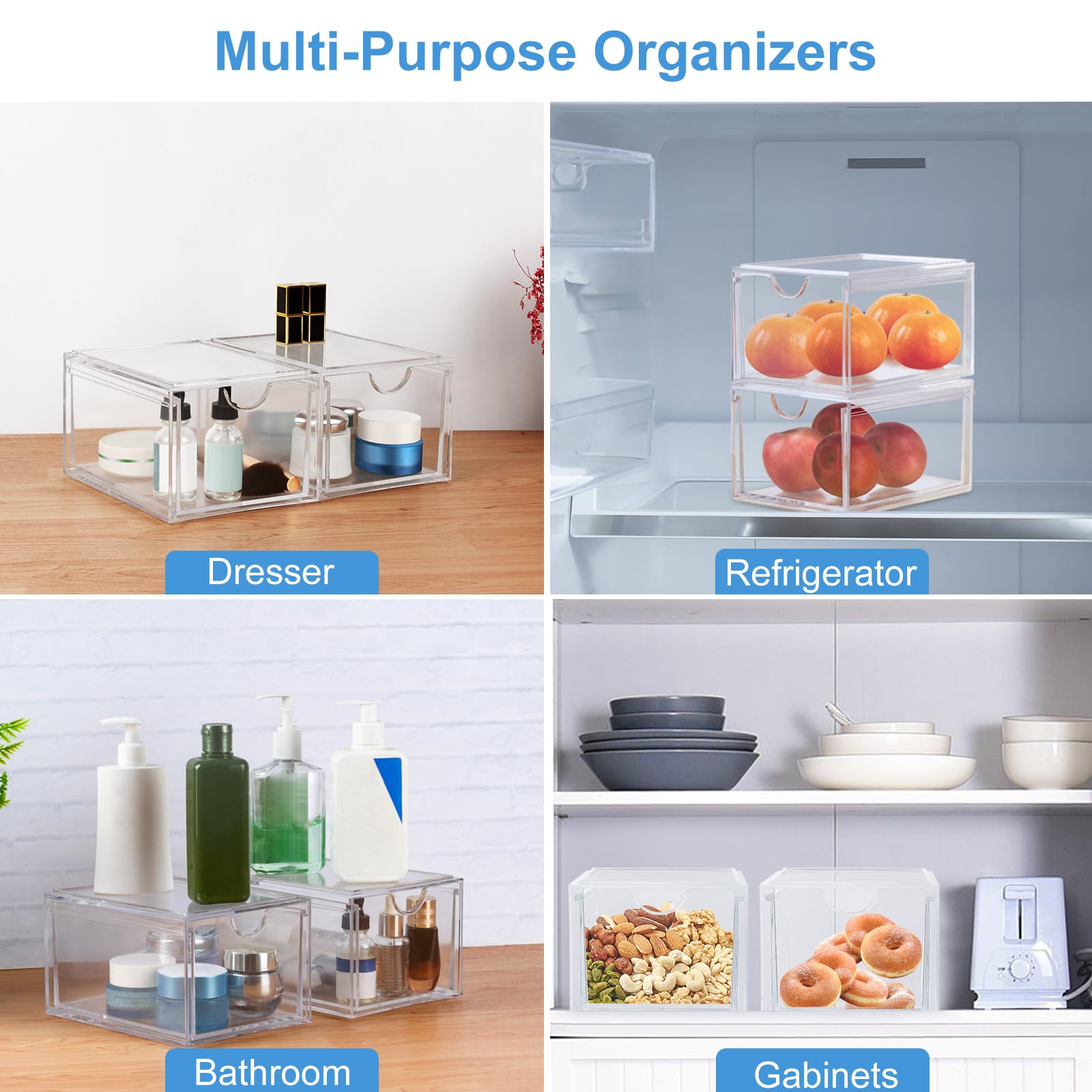 Dezzer Cassetti Organizzatore Cosmetici,2 Pezzi Acrilico Impilabile Cassetti Organizzatore,Trasparente Organizzatore Bagno,Organizzatore Trucco Per Vanity,Cucina, Bagno,Camera Da Letto